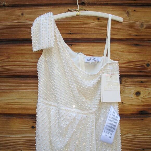 Mac Duggal 93735 Pearl Embellished Soft Tie One Shoulder Gown White - Picture 8 of 17